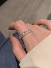 1pc Women's Party Jewelry Adjustable Rhinestone Plated Gold Luxury Ring, Suitable As Valentine's Day, Wedding, Anniversary, Party, Date Gift - Multicolor - View 8