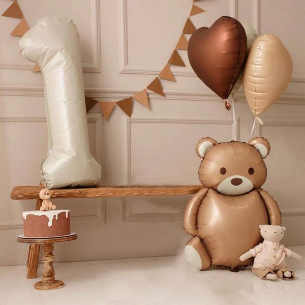6 قطع بالونات ألمونيوم كبيرة الحجم بشكل دب، بالونات ألمونيوم بيضاء كبيرة الحجم مع أرقام وقلوب، إمدادات للحفلة بموضوع الدب، مناسبة لديكور حفلات عيد الميلاد وحفلات استقبال المواليد والعروس