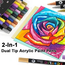 أقلام تلوين الاكريليك مزدوجة اللون الناب ، 24/48/72 لونًا ، قلم فرشاة مزدوج الرأس لرسم الصخور والسيراميك والرسم والابداع الشخصي DIY