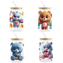 NJCHARMS 6 件 UV DTF 转印杯贴纸。Emo Bear 主题 UV DTF 转印贴纸。适用于 16OZ Libbey 玻璃杯、马克杯、马克杯。高品质 3D 防刮自粘贴纸。非常适合 DIY 工艺品和作为礼物赠送。