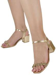 Loris Shoes Oficial Women's Beautiful Stone Sandal Heel Block Buckle With Strass Adjustment 030-100 - 金色 - 查看 2