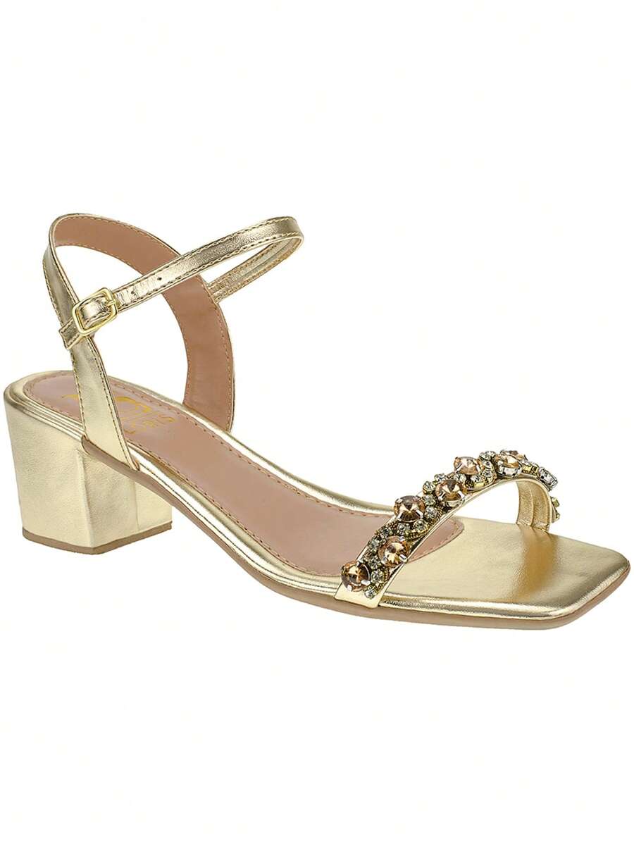 Loris Shoes Oficial Women's Beautiful Stone Sandal Heel Block Buckle With Strass Adjustment 030-100 - 金色 - 查看 1