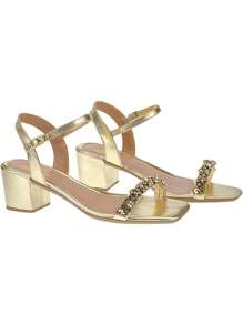 Loris Shoes Oficial Women's Beautiful Stone Sandal Heel Block Buckle With Strass Adjustment 030-100 - 金色 - 查看 4
