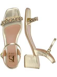 Loris Shoes Oficial Women's Beautiful Stone Sandal Heel Block Buckle With Strass Adjustment 030-100 - 金色 - 查看 5