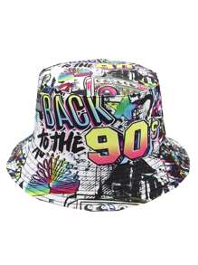 Cappello a secchiello unisex reversibile, in stile retrò anni '90 e '80, design con motivo vintage, cappello a secchiello casual da streetwear