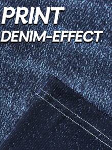 Women's Mid-Waisted Stretch Pull-On Skinny Leggings Printed Of Imitation Jeans Soft Skinny Knit Jeggings Comfort Fit - Blue - View 7