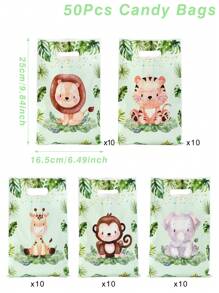 50pcs Jungle Animal Handbags Gift Bags, Jungle Animal Theme Birthday Babe Shower Gift Party Packaging Bags, Jungle Animal Theme Gift Bags Gift Packaging Supplies, 1st Birthday Party Supplies, Jungle Animal Decor Party Favor