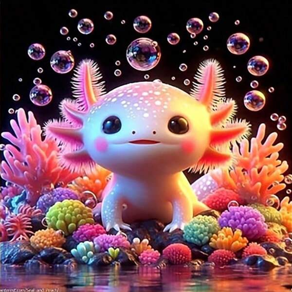 pokemon Kit de Pintura de Diamantes 5D de Axolotl de Dibujos Animados, Diamantes Redondos, Juego de Bordado de Acrilico con Diamantes Completos, Arte de Mosaico Adecuado para Principiantes, Excelente para Decoración del Hogar y Arte de Pared