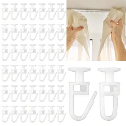 50/100pcs Curtain Track Hooks, Curtain Hooks, Curtain Gliders With 10mm Head Curtain Sliders, Ceiling Curtain Track Set With Lockable Folding Hooks, For Room And Partition Gifts Birthday Graduation