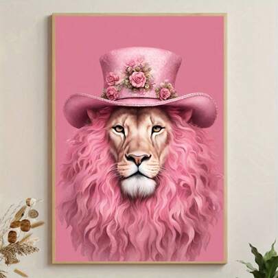 1 件/套粉色狮子女王帆布艺术印刷海报 - 大型简约墙面装饰，适用于卧室、客厅、办公室等 - 创意动物海报，适用于家庭和咖啡馆，墙面装饰礼物，不含相框