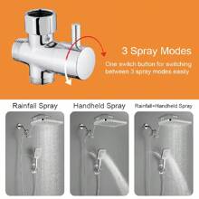 Shower Head, All Metal Rain Shower Head With Handheld Spray Combo, High Pressure 10" Rainfall Shower Head And 14" Height Adjustable Shower Arm, 3-Way Diverter, Brushed Stainless Steel Handheld Shower Hand - 亮銀色 - 查看 2