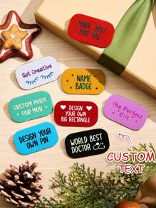 1pc Custom Text Pin Badge, Personalised Design Your Rectangle Enamel Pin, Customised Pin Badge, Personalised Shape Enamel Pin With Text, Bespoke, Resined Gift Stocking Stuffer, Filler, Secret Santa, School Shield, Prefect, Award, Letter Box Gift, Pocket Hug, Birthday Gift, Anniversary Gift, Memorial Gift, Gift For Girlfriend, Gift For Mom/Dad - Style-1 - View 6