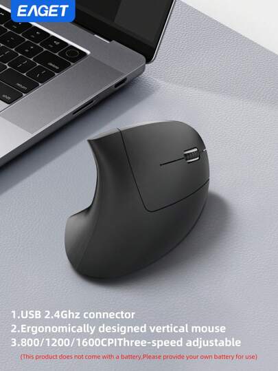 Mouse inalámbrico vertical de 2,4 GHz con 3 DPI ajustables de 800/1200/1600, diseño ergonómico, conexión inalámbrica, 6 botones, batería reemplazable, adecuado para portátiles, ordenadores de escritorio y uso de oficina