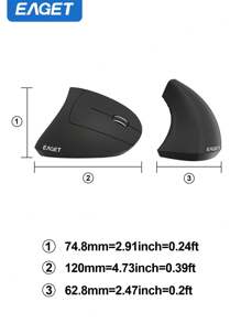 EAGET 2.4GHz Wireless Vertical Mouse 3 Adjustable DPI 800/1200/1600 Ergonomic Design Wireless Connection Mouse 6 Buttons Replaceable Battery, Suitable For Laptop Desktops, Office Use - Black - View 8