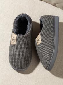 Chaussons tricotés simples et chauds pour hommes, à bout fermé, enfiler, antidérapants, pour usage intérieur à la maison, convient pour l'automne/l'hiver (Veuillez commander une taille au-dessus !)