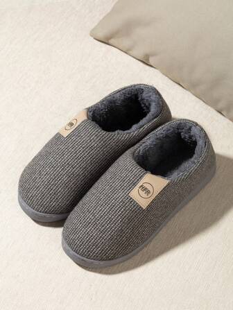 Men's Simple Warm Knit Slippers, Closed Toe, Couples, Autumn/Winter, Non-Slip Indoor Home Soft Bottom Shoes (Recommend Ordering One Size Up!)