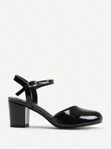 Where’s That From GUELDER WIDE FIT ROUND TOE MID BLOCK HEEL WITH STRAP - Black Patent - View 3