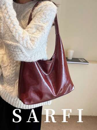 Autumn And Winter Solid Color Simple Women's Handbag, Fashionable New Red Shoulder Bag, High-End Light Luxury Armpit Bag, This Year's Popular Foldable Wide Strap Bag, College Student Lightweight And Practical Large Capacity Commuting Bag, Retro Simple Multifunctional Leisure Bag, Suitable For Friends To Shop, Date, Travel And Business Use, New Fashionable Big Bags For Women