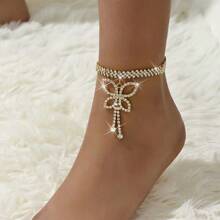 Accesorio de moda para mujer, tobillera con diseño de mariposa y diamantes, personalizada con cadena de tobillo con borlas de piedras del Rin para vacaciones en la playa