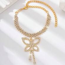 Accesorio de moda para mujer, tobillera con diseño de mariposa y diamantes, personalizada con cadena de tobillo con borlas de piedras del Rin para vacaciones en la playa