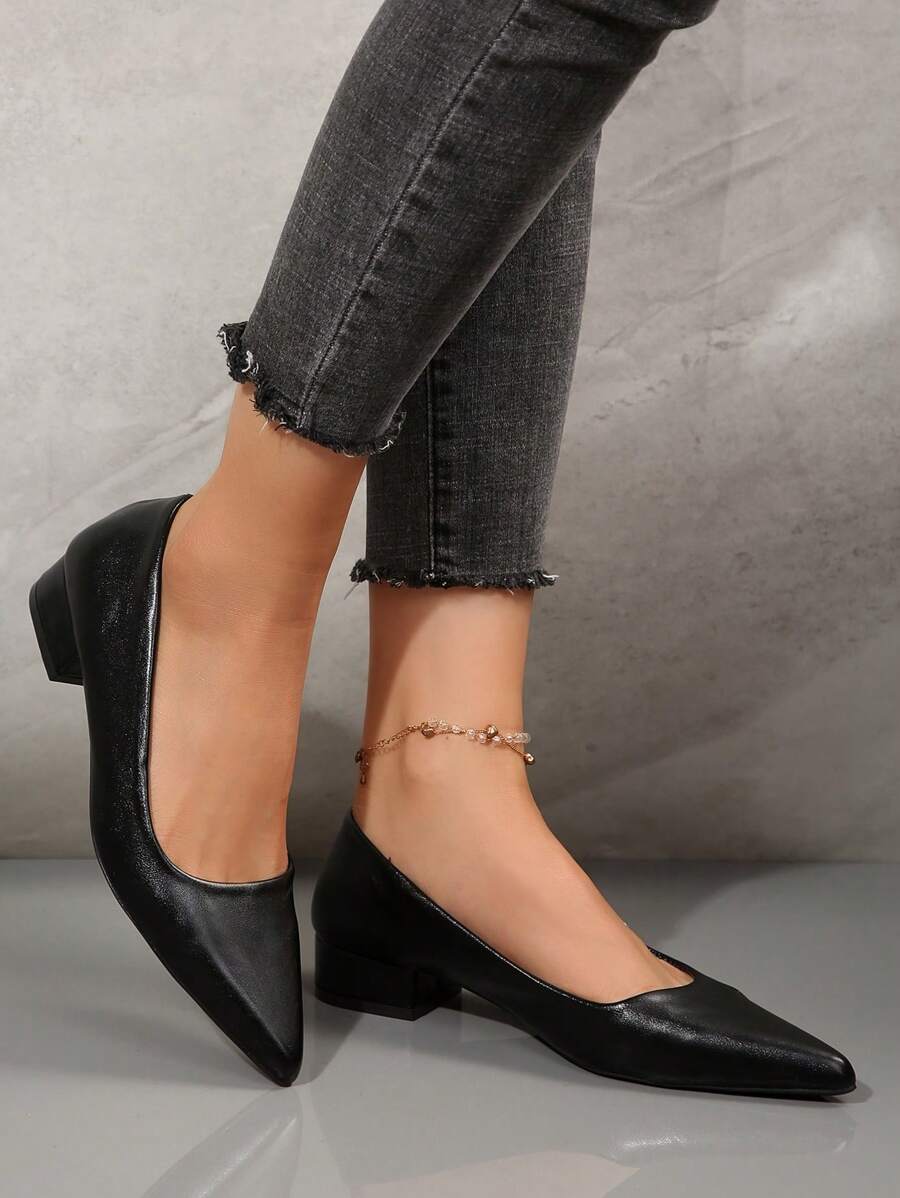 Women's Pointed Toe Low Platform High Heels, Comfortable Work Professional Dress Shoes, Durable & Fashionable Leather Pumps - Black - View 1