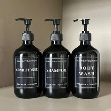 3pcs 500ml Bathroom Dispenser, Shampoo & Conditioner Refill Pump Bottles - Black - View 3