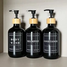 3pcs 500ml Bathroom Dispenser, Shampoo & Conditioner Refill Pump Bottles - Black - View 1