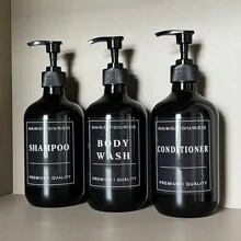 3pcs 500ml Bathroom Dispenser, Shampoo & Conditioner Refill Pump Bottles - Black - View 5