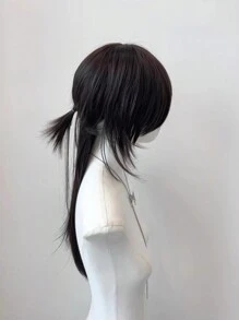 26 Inch Long Anime-Style Wolf-Tail Mullet Head Wigs With Bangs Synthetic Straight Women And Girls Black Long Hair Wig For Daily Party Cosplay Wigs - Multicolor - View 5
