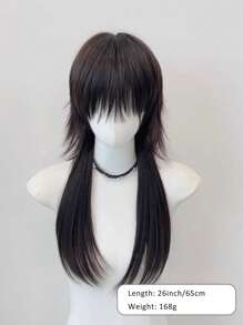 26 Inch Long Anime-Style Wolf-Tail Mullet Head Wigs With Bangs Synthetic Straight Women And Girls Black Long Hair Wig For Daily Party Cosplay Wigs - Multicolor - View 3