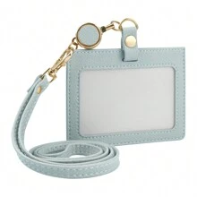 Badge Holder With Retractable Detachable Neck Strap Horizontal PU Leather Badge Clip With 1 Clear Window And 2 Card Slots On The Back Card Holder Wallet Business Card Holder Credit Card Holder Teacher Lanyard With Id Holder Card Holder Women For Women Mini Wallet Card Wallet