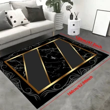 1 bucată "Fond negru, model floral de jur împrejur, dreptunghi auriu în centru, 4 linii diagonale de marmură încrustată" covor antiderapant, lavabil la mașină, covor pentru intrare, sufragerie, dormitor, creșă, terasă în aer liber, grădină, curte Covor, decorare interioară , Decor camera, Covor, Tapiserie