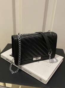 女士斜挎包 皮革绗缝单肩包 配链条肩带 时尚手拿包 女士晚宴包