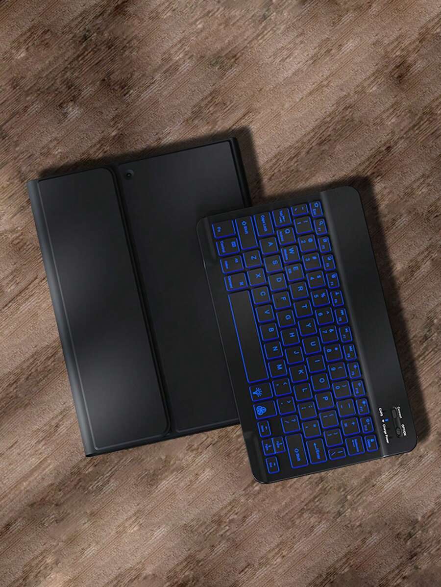 Neue RGB hinterleuchtete Tastatur und Schreibtisch-Ablage, aufgerüstete beleuchtete Tastatur, kompatibel mit Samsung, iPad, MatePad, mit abnehmbarer kabelloser Bluetooth Tastatur und Stifthalter Schutzhülle