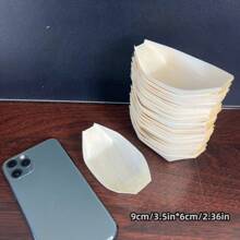 50 piezas Bandeja de barco de madera desechable, mini plato de comida, bandeja de sushi de hoja, bol de madera, para catering y uso doméstico, cocina, regalo de Navidad