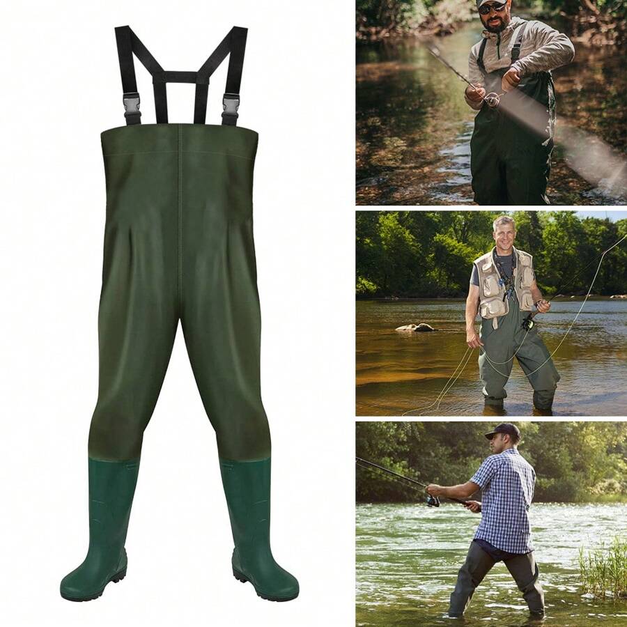 Randaco Wathose 70 Denier Nylon, PVC Angelhose, wasserdichte Fischteichhose mit Gummistiefeln, Bund, Taschen, und EIN kostenloser Haken, geeignet