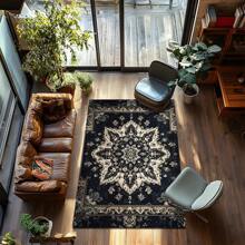 1pc Vintage Bohemian Style Carpet, Symmetrical Floral Pattern Rectangle Soft Non-Slip Area Rug, Suitable For Outdoor, Entryway, Living Room, Bedroom, Laundry Room, Bathroom, Game Room, Machine Washable, Seasonal Decor, Home Decoration