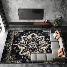 1pc Vintage Bohemian Style Carpet, Symmetrical Floral Pattern Rectangle Soft Non-Slip Area Rug, Suitable For Outdoor, Entryway, Living Room, Bedroom, Laundry Room, Bathroom, Game Room, Machine Washable, Seasonal Decor, Home Decoration
