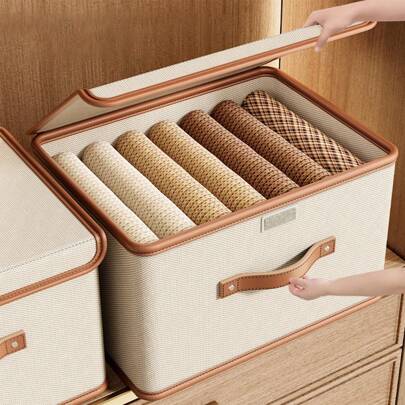 1pc Foldable Storage Box With Lid - Oxford Cloth Flip-Top Connected Storage Box, Clothes Storage Container, Home Organization Bin