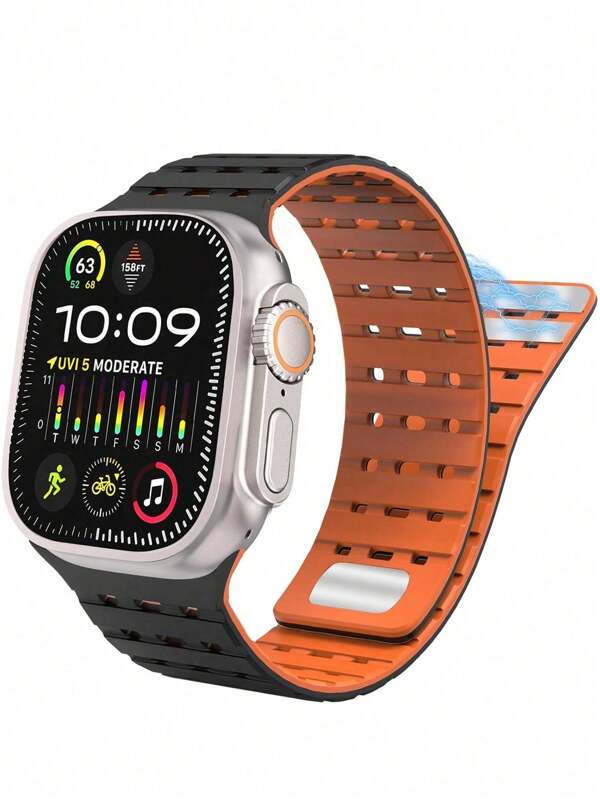 Breathable Magnetic Sports Band Compatible With Apple Watch 49mm 45mm 44mm 42mm, Fit For Men & Women, Sweat-Resistant Soft Silicone Ventilated Wide Band Compatible With Apple Watch Ultra 2 SE 9 8 7 6 5 4 3