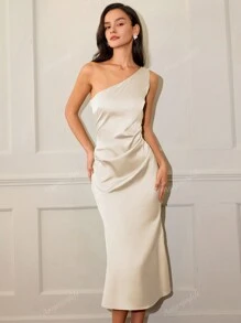 Women Elegant Solid Color Asymmetric Neck Mermaid Dress, Party Dress, Wedding Guest Dress, Prom Dress