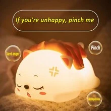 1 pieza Luz nocturna linda de gato, lámpara LED de diseño de gato de dibujos animados con control táctil, juguete antiestrés de tacto suave, ideal para decoración del hogar y regalo de cumpleaños, funciona con pilas