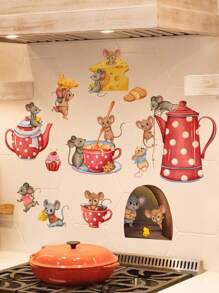 Cartoon Animal Mouse Teapot Wall Sticker Background Wall Living Room Kitchen Decor Self-Adhesive Wall Decal - View 5