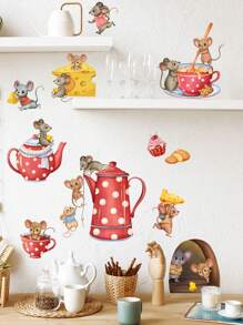 Cartoon Animal Mouse Teapot Wall Sticker Background Wall Living Room Kitchen Decor Self-Adhesive Wall Decal - View 6