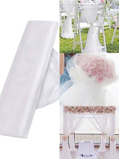 1Pc/2Pcs/5Pcs Tulle White Sheer Organza Roll,Wedding Gauze Party Supplies,Swiss Gauze Wedding Chair Decoration White Gauze Bamboo Chairs,Wedding Decor,Wedding Supplies,DIY Sewing Mesh Wedding Decor, Wedding Gauze Party Supplies,Durable Fabric,Bridal Shower Decor