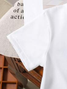 Toddler Cartoon Print Short Sleeve Tee And Denim Shorts Set - White - View 5