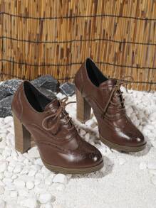Women's Retro Brogues, High Heel Platform Oxford Pumps, Multi-Color Fashion High Heels, Brown