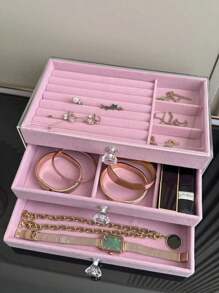 1pc Drawer Style Jewelry Storage Box With Velvet Fabric Portable Dustproof Jewelry Organizer Box For Anti-Oxidation Accessories/Pink,Gift For Valentine's Day