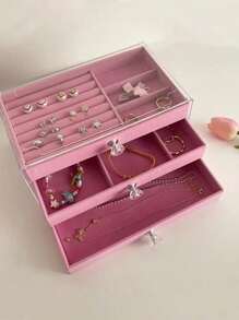 1pc Drawer Style Jewelry Storage Box With Velvet Fabric Portable Dustproof Jewelry Organizer Box For Anti-Oxidation Accessories/Pink,Gift For Valentine's Day