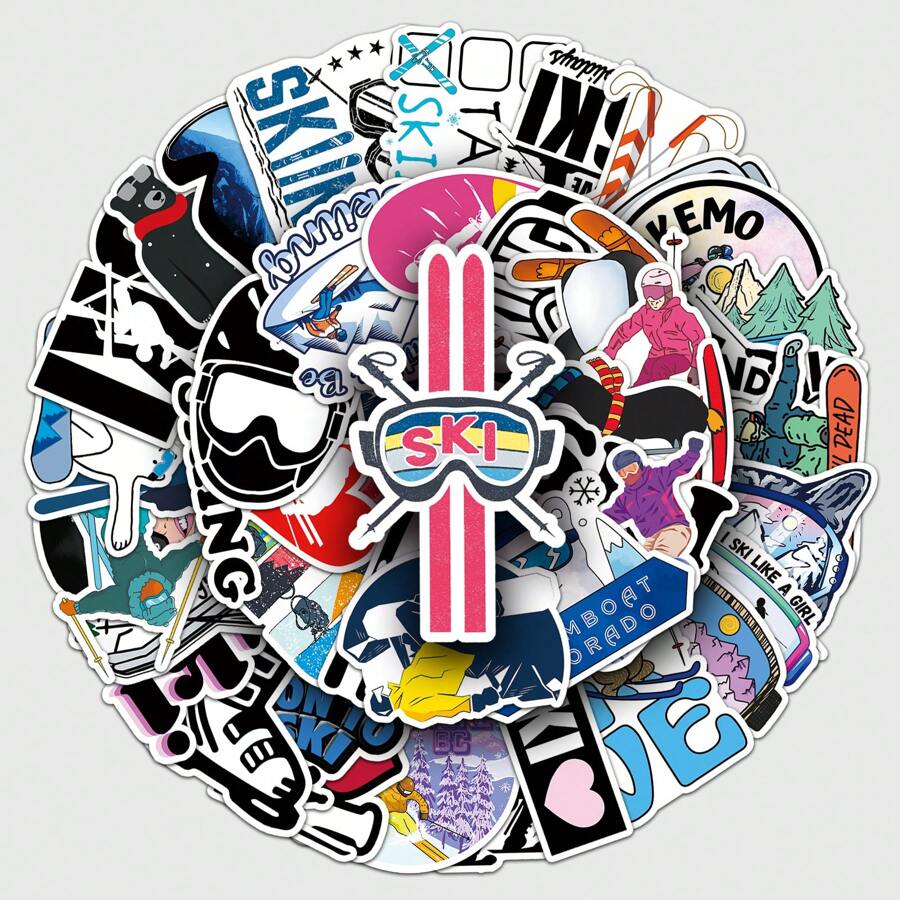 50 PCs Funny Cute Ski Stickers For Laptops, Water Bottles, Diaries, Suitcases, Cars, Wardrobes And Other DIY Decorative Stickers